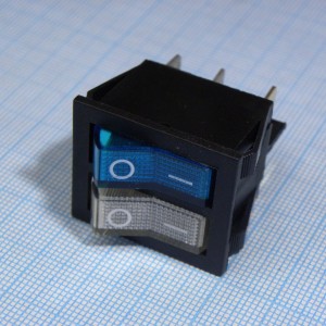 IRS-2101-1B3-BL+W/B, Переключатель 2х-клавишный с подсветкой прямоугольная кнопка синяя + белая