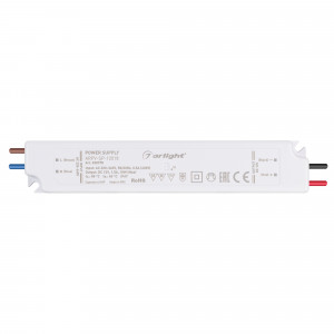 Блок питания ARPV-SP-12018 (12V, 1.5A, 18W) 038978, Источник напряжения с гальванической развязкой для светодиодных изделий. Входное напряжение 220-240 VAC. Выходные параметры: 12 В, 1.5 А, 18 Вт, PF >0.5. Герметичный пластиковый корпус IP 67. Рабочая температура -20…+45C° 130 мм,