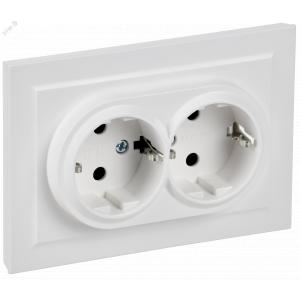 BRITE Розетка 2-местная с заземлением с защитными шторками 16А в сборе РСш12-3-БрАБ арктический белый IEK BR-R24-16-K91-F