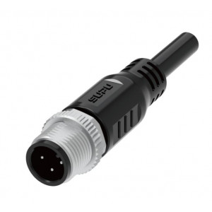 Вилочный разъем с кабелем M12A03Z-MMSST-UP001B, Вилочный разъем с кабелем, 3 полюса, M12, прямой, длина кабеля 1 м, A-Code, материал оболочки кабеля: PVC, 4А, 250V, корпус из пластика, резьбовое соединение: цинк, неэкранированный