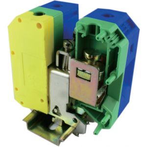 Клеммная сборка UKJ-50JD/N, Клеммная сборка из 2 клемм: UKJ-50(BU), UKJ-50JD, тип фиксации провода: винтовой, номинальное сечение: 50 мм кв., 150A, 1000V, цвет: синий/желто-зеленый, тип монтажа: DIN35