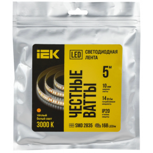 Лента светодиодная 5м SMD2835 168LED/м 14Вт/м IP20 ширина 10мм 24В теплый белый IEK LSR6-1-168-20-1-05