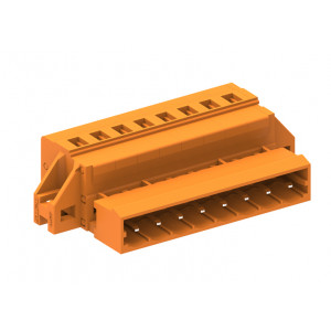 Вилочный разъем на кабель 458424/010, Вилочный разъем, прямой, на кабель, шаг: 5.08 мм, 24 полюса, фиксация провода пружинная, исполнение: с монтажными фланцами, 320V, 12A, цвет: оранжевый