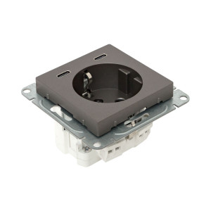 Механизм розетки с USB-C - 2шт, 16А, с заземлением, со шторками, мокко Эпика EKF UP1-SOM-111-2USBC