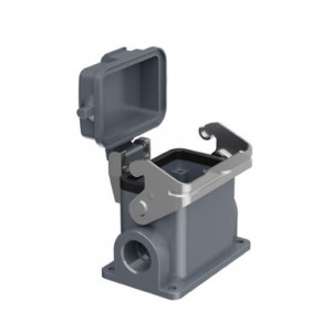 Закрытое основание разъема H6B-SM-1L-PC-M25, Основание разъема на панель, закрытое, типоразмер 6B, с уплотнителем, 1 отверстие с резьбой для кабельных вводов M25x1,5, с одной металлической защелкой, с пластиковой защитной крышкой, материал корпуса: алюминиевый сплав