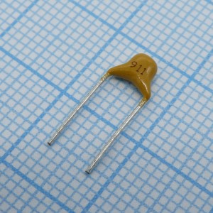 TS170R1H911JSBNB0R, Конденсатор керамический многослойный 910пФ 50В NPO ±5% радиальный 5.08мм 125°C россыпь