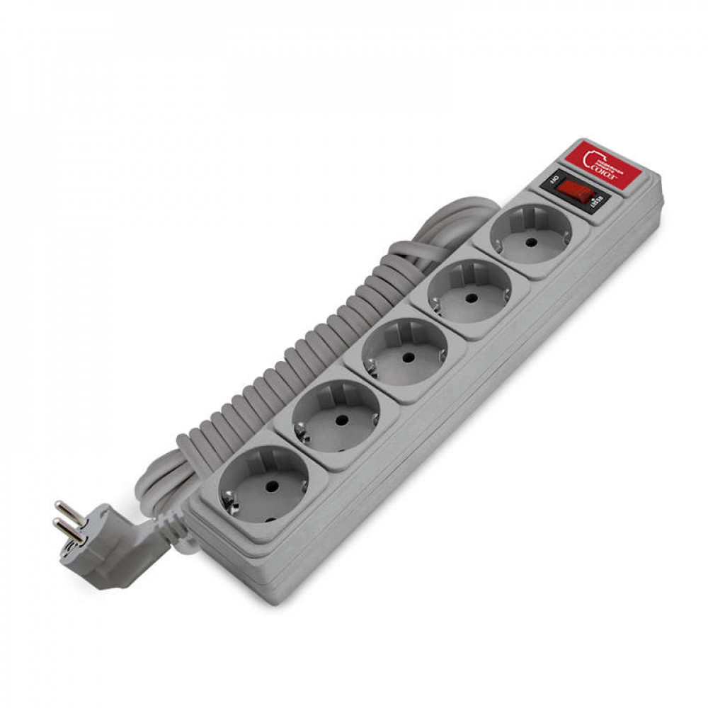 Изображение товара Удлинитель с сетевым фильтром 5х5м 10А IP21 ПВС 3х0.75 сер.