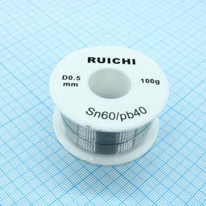 Припой SN60/PB40 0,5мм 100гр  без флюса, Припой проволочный ПОС-60 без канифоли, d 0,5мм, 100 г