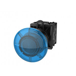 Кнопка грибовидная (синяя) TS2517-0FM40-R20, Кнопка грибовидная, без блокировки, LED AC 220V, пластиковое переднее кольцо, с плавным нажатием, с контактной группой 2NO, диаметр головки кнопки 40 мм, диаметр посадочного отверстия: 22 мм, цвет: синий