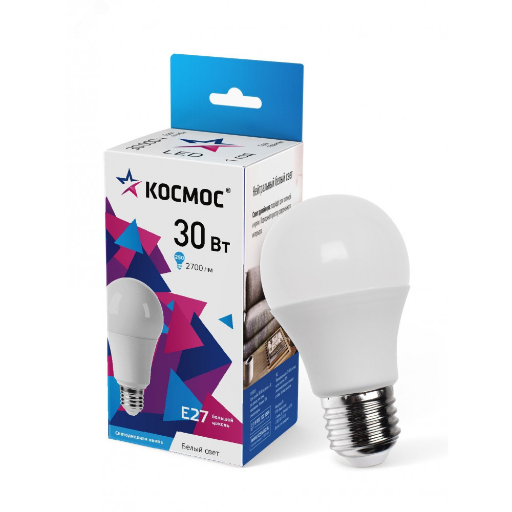 Изображение товара Лампа светодиодная А70 30Вт 4500К Е27 Космос LPecLED30wA70E2745