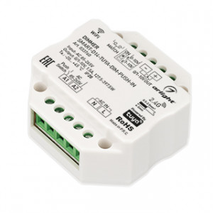Диммер SMART-D14-TUYA-DIM-PUSH-IN (230V, 1.5A, 0/1-10V, 2.4G) 033760, Диммер для одноцветных источников света (0/1-10V). Питание/рабочее напряжение AC 85-265V. DIP переключатель 0-10V/1-10V. Корпус - PVC. Габариты 52х52х26 мм, встраивается в стандартный подрозетник. Управление 2.4G+WiFi, интерфейс Tuya, Push-Dim.