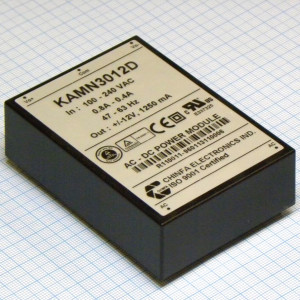 KAMN3012D, AC-DC, 30Вт,  выход ±12В/±1.25A, рег. вых=±10%Uном, вход 85…265V AC, 47…63Гц / 120...370V DC, изоляция 4000V AC, в кожухе 89х64х33мм, -40…+61°С