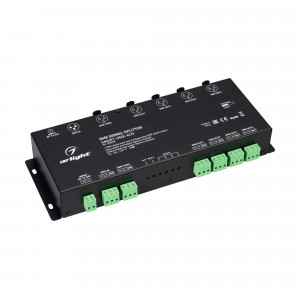 DMX-сплиттер SMART-DMX-4CH (12-36V, XLR3) 028435, Сплиттер (усилитель) DMX512 сигнала. Вход - 1 порт DMX512, выход - 4 порта DMX512. Напряжение питания DC 12-36V, разъемы XLR3. Габариты 256х92х38 мм.