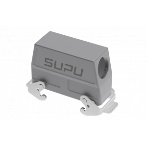 Крышка разъема S24B-SEH-2L.M-M40, Крышка разъема на кабель, типоразмер 24B, высокое исполнение, без уплотнителя, 1 отверстие с резьбой для кабельных вводов M40x1,5, с боковым расположением, с двумя защелками, материал корпуса: алюминиевый сплав