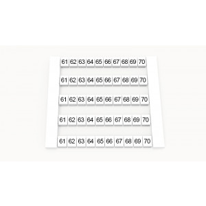 Маркировка (в кассетах) DEK5-50P-19-33Z(H), Кассета с маркировочными шильдиками, для клемм сечением 2,5 мм.кв., боковая, 50 шильдиков, нанесенные символы: 61...70, с вертикальным расположением, размер шильдика: 4,8 x 5,5 мм, цвет: белый