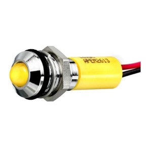 Q8P1CXXHY02E, Светодиодные панельные индикаторы LED Indicator 8mm Prominent Chrome Hyper Yellow 2VDC (no resistor) IP67