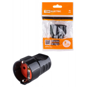 Кабельная розетка рифленая 2П+З 16А 250B черная SQ1806-0212