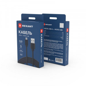 Шнур USB-micro USB, 2,4A.,PVC,1метр, черный