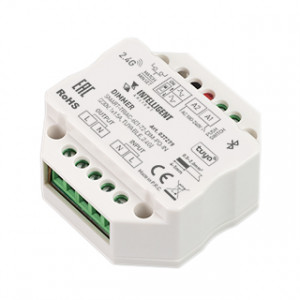 INTELLIGENT ARLIGHT Диммер SMART-TRIAC-601-72-DIM-PD-IN (230V, 1x1.5A, TUYA BLE, 2.4G) 037279, TRIAC диммер, предназначенный для установки в подрозетник. Управляется пультами и панелями серии SMART. Интерфейс Tuya, TUYA (Bluetooth), поддерживается управление ЯНДЕКС АЛИСА (с помощью конвертера 037434 или 039309), совместим с приложением INTELLIGENT