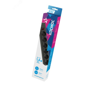 Удлинитель с сетевым фильтром 6х1.8м с заземл. 16А IP20 3.5кВт 3х1 с предохранителем с выкл. с индикатором сети черн. FKsm1.8m-6g(B)16A