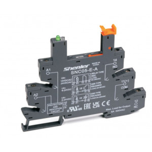 Колодка для реле SNC05-E-DL, Колодка для реле, 1 группа переключающих контактов, винтовая фиксация провода, монтаж на DIN рейку, вход 230V, напряжение катушки 60VDC, для реле серии RNC, с возможностью установки (поставляется отдельно): перемычки SN20B, марк. шильд. SN64P