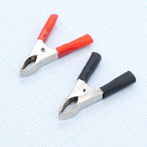 Зажим крокодил 8-0035 кр/чер (пара) 15А, Зажим типа крокодил черный/красный (ПАРА)с изоляторами,под пайку/обжим,15(10- номин.) А