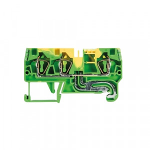 Заземляющая клемма WKFN 4 D1/2/SL/35, Заземляющая клемма, 3 точки подключения, тип фиксации провода: пружинный, номинальное сечение: 4 мм кв., 32A, 800V, ширина: 6 мм, цвет: желто-зеленый, тип монтажа: DIN35