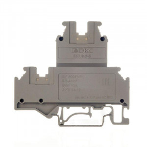 Клемма двухуровневая, винтовой зажим, 4 точки подключения, 4 кв.мм, серая KRUKB-5