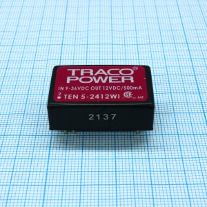TEN 5-2412WI, Преобразователь DC/DC на печатную плату вход 24В выход 12В 0.5A 6Вт 7-Pin металлический DIP