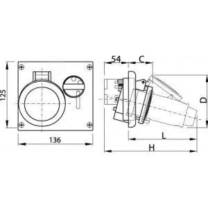 Розетка панельная с механической блокировкой и верхним расположением разъема IP44 16А 2P+E 230В DIS4001683