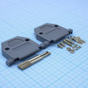 DS1045-25AP1L1-B, Кожух для D-SUB разьема 25 pin с удлиненными винтами, пластик, серый