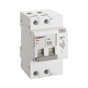 Дифференциальный автомат АД-2 63А/ 30мА (хар. C, AC, электронный) 6кА PROxima DA2-6-63-30-pro