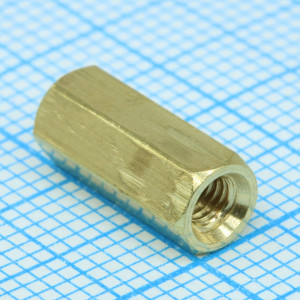 KLS8-DBK-M3-E5.0-L12.0, Стойка латунная. без покрытия шестигранная М3 отверстие-отверстие, L=12мм