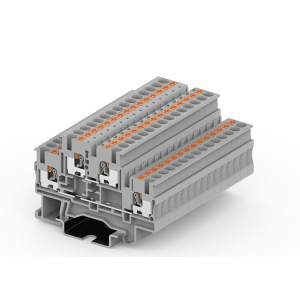 Этажная клемма TPD4-2-GY, Этажная клемма, 2 этажа, тип фиксации провода: Push-in, номинальное сечение: 4 мм кв., 28A, 500V, ширина: 5,2 мм, цвет: серый, тип монтажа: DIN35