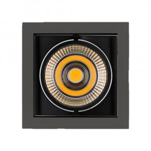 CL-KARDAN-S152X152-25W WHITE6000, Встраиваемый карданный светильник. Угол 30° / 25Вт / БЕЛЫЙ 6000K / 2200лм, CRI>90. Корпус черный. Питание AC220-240V, 25Вт, 700mA 30-42V, драйвер в комплекте. Размеры LxWxH: 152х152x95мм, отверстие для установки 140x140мм.