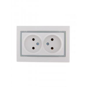 Розетка 2-м СП Mira 16А IP20 без заземл. с сер. вставкой керамика бел. 701-0215-128