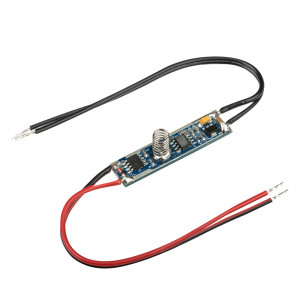 Микродиммер SR-2901S-H10 (12-24V, 36-72W) 019939, Диммер с подсветкой, встраиваемый в профиль, реагирует на прикосновение к экрану, короткое нажатие - вкл/выкл, длинное нажатие - диммирование. Для профилей с внутренней высотой (пов. профиля - пов. экрана) от 7 до 12 мм. 12-24V, 3A. Размер 42x10x10 mm