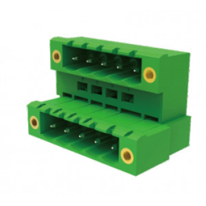 Вилочный разъем на плату MC-DPAB5.08H16-F-0001, Вилочный разъем, 2 этажа, горизонтальный, на плату, шаг: 5.08 мм, 16x2 полюсов, фиксация на плате пайкой, исполнение: с монтажными фланцами, 160V, 8A, цвет: зеленый