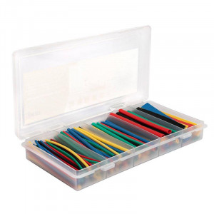 Набор термоусадочных трубок №15, В пластиковом органайзере. Коэф.усадки 2:1, в набор входят 5 типоразмеров по 5 цветов каждого в нарезке по 100мм: 2/1-70шт, 3/1.5-50шт, 4/2-30шт, 6/3-20шт, 10/5-15шт