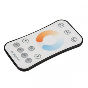 Пульт SMART-R37-MIX (1 зона, 2.4G) 025145, Кнопочный радиопульт с сенсорным кольцом 2.4 ГГц белого цвета для управления MIX (CCT) источником света. 1 зона управления, выбор температуры свечения с помощью сенсорного кольца. Питание 3VDC (CR2032). Габариты 107x58.5x9 мм. Изготовлен из пластика с пок