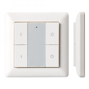 Панель Knob SR-KN9550K4-UP White (KNX, DIM) 021369, Универсальная многофункциональная накладная настенная панель для систем KNX. 4 клавиши. Материал - пластик. Цвет корпуса - белый. Питание от шины KNX DC 21-30V. Габариты 86х86х15 мм. Совместима с рамками европейских производителей (GIRA, JUNG, BERKER и т.