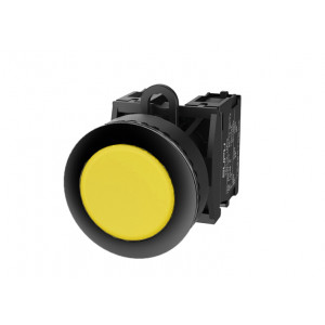 Кнопка плоская (желтая) TS2030-0AL30, Кнопка круглая плоская, с блокировкой, без подсветки, утопленное пластиковое переднее кольцо, без контактной группы, диаметр головки кнопки 36 мм, диаметр посадочного отверстия: 22 мм, цвет: желтый
