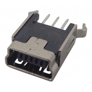 651005136421, Соединитель мини-USB 5 контактов вертикальный монтаж в отверстие