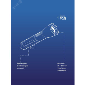 Фонарь аккумуляторный 2 режима 1Вт аккум. 0.5А.ч прямое ЗУ 220В KOCAcc103LED