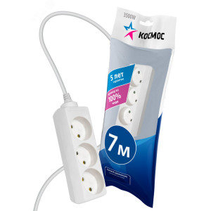 Удлинитель 3х7м без заземл. 16А IP20 ПВС 2х1 YKsm7m-3g(K)