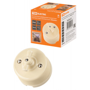 Выключатель фарфоровый поворотный перекрёстный с ручкой (бантик) 10А сл. кость «Болонь» SQ1820-0317
