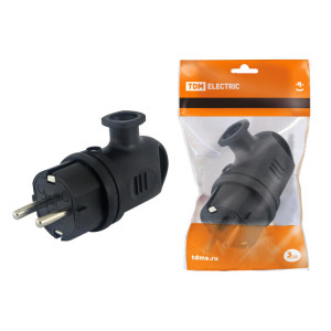 Вилка угловая с ушком каучук 2Р+РЕ 16А 250В IP44 SQ0612-0004