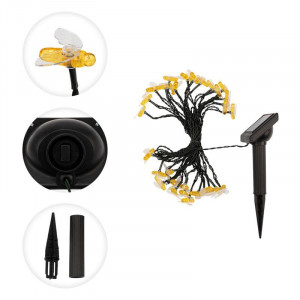 Гирлянда садовая (каскад) Янтарные Пчелы 5,8м, 2700К с аккумулятором и выносной солнечной панелью 602-252