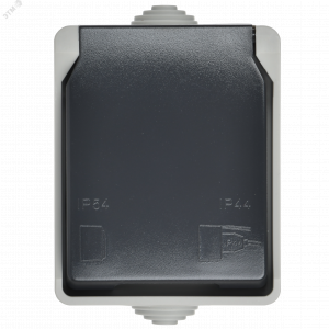 Розетка 1-м ОП Форс РСб20-3-ФСр 16А IP54 с заземл. с крышкой сер. IEK ERS12-K03-16-54-DC