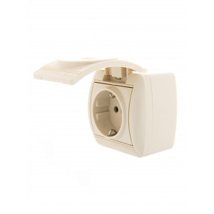 Розетка 1-м ОП Nata 16А IP20 с заземл. с защ. крышкой керамика крем. 710-0300-123